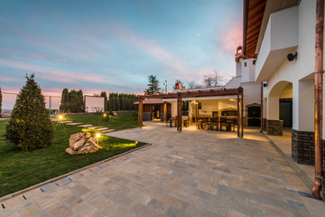 Luxurious villa exterior and magic sky - 104221672