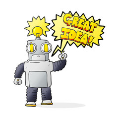 speech bubble cartoon robot with great idea