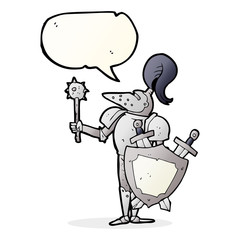 speech bubble cartoon medieval knight with shield