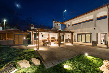 Night scene of luxury villa exterior