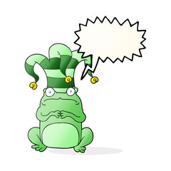 speech bubble cartoon nervous frog wearing jester hat