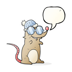 speech bubble cartoon mouse wearing glasses and hat