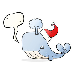 speech bubble cartoon whale wearing christmas hat