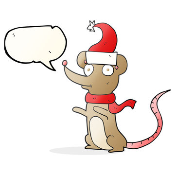 speech bubble cartoon mouse wearing christmas hat