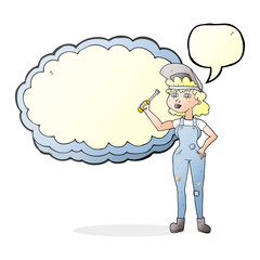 speech bubble cartoon female mechanic