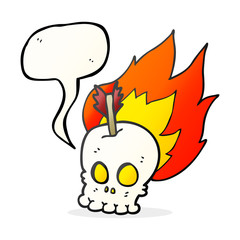 speech bubble cartoon skull with arrow