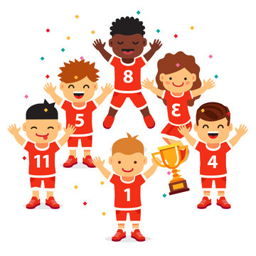 Children sports team wins a golden cup