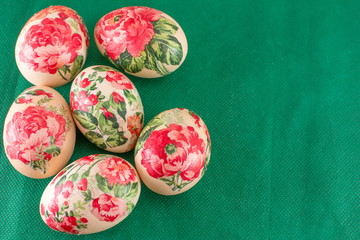 Top view of decorated Easter eggs