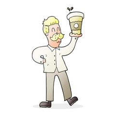 cartoon man with coffee cups