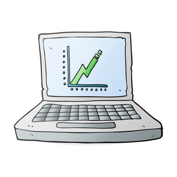 cartoon laptop computer with business graph