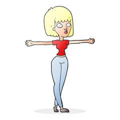 cartoon woman spreading arms