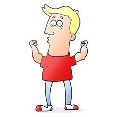 cartoon surprised man flexing biceps