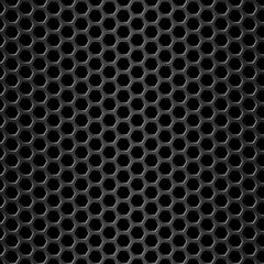 Honeycomb background. Black metal texture. Vector illustration. Geometric pattern of hexagons