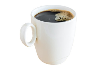 Cup of coffee on a white background, close-up