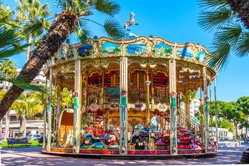 CANNES, FRANCE - March 1, 2016: Vintage carousel. © kerenby