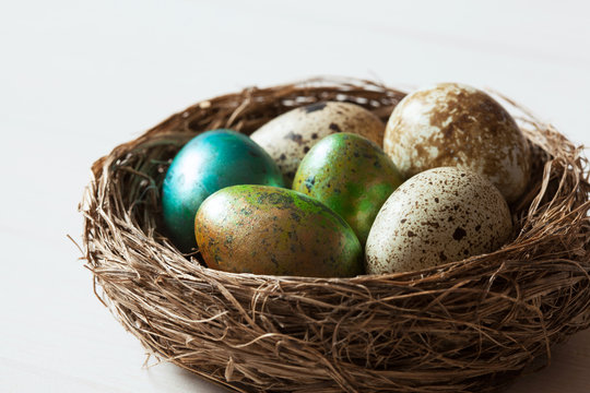 Easter background with a nest and eggs