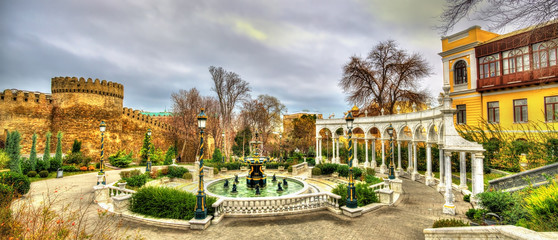 Fountain in Philarmonic gardens of Baku