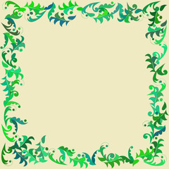 Vector card with leafy frame.