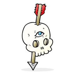 cartoon magic skull with arrow through brain