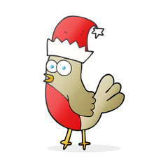 cartoon robin in christmas hat