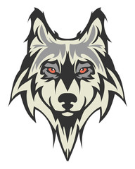 Beautiful albino wolf tattoo.Vector wolf's head as a design element on isolated background