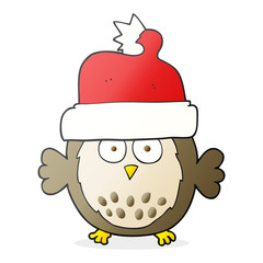 cartoon owl wearing christmas hat
