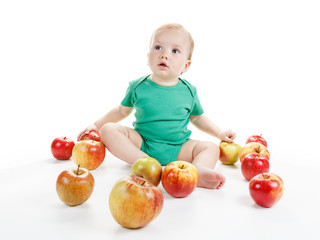 Fototapeta na wymiar Adorable child with apples