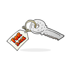 cartoon house key with for sale tag