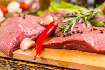 Close up of red pepper and raw meat