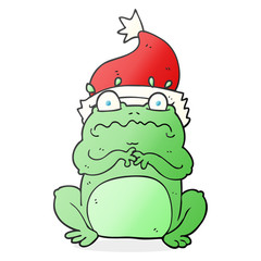 cartoon frog in christmas hat