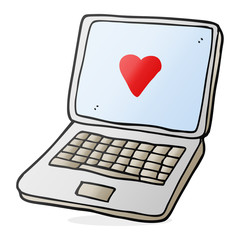 cartoon laptop computer with heart symbol on screen