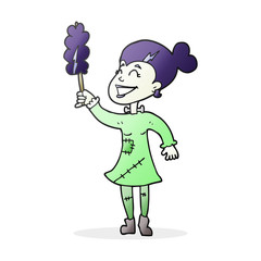 cartoon undead monster lady cleaning