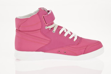 pink tennis shoes for women on white background