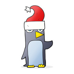 cartoon penguin in christmas hat