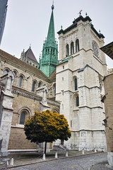 Naklejka premium Belfry of St. Pierre Cathedral in Geneva, Switzerland