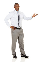 african businessman doing welcome gesture