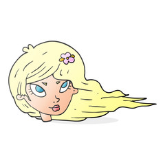 cartoon woman with blowing hair
