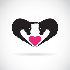 Vector image of bull on heart shape on white background