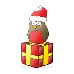 cartoon robin on present