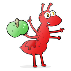 cartoon ant with apple