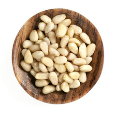 Pine Nuts in Wooden Dish Isolated