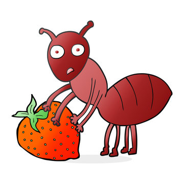 cartoon ant with berry