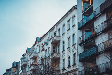 townhouses in white and blue