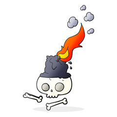 cartoon burning candle on skull