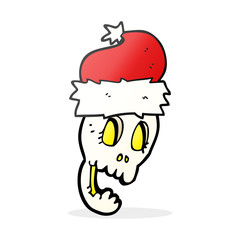 cartoon christmas hat on skull