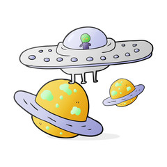 cartoon flying saucer in space