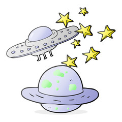 cartoon flying saucer and planet