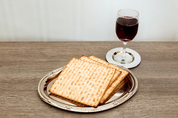 Still-life with wine and matzoh jewish passover bread