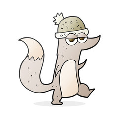 cartoon little wolf wearing hat