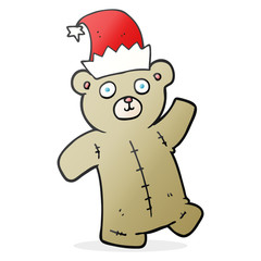 cartoon teddy bear wearing christmas hat